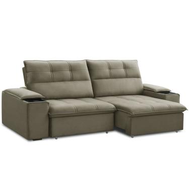 Imagem de Sofá Retrátil Reclinável Para Sala 3 Lugares 250cm Zayn F04 Veludo Marrom Claro - Lyam Decor