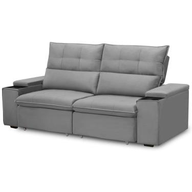 Imagem de Sofá Retrátil Reclinável Para Sala 3 Lugares 210cm Niels F04 Veludo Cinza Claro - Lyam Decor