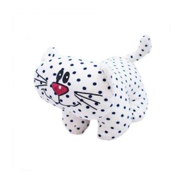 Imagem de Gato Branco, Azul, Vermelho Pintas 30cm Pelúcia - Fofy Toys, Branco