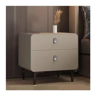 Imagem de Mesa de cabeceira toda de madeira maciça, mesa de cabeceira simples, com duas gavetas, lateral estreita, pequena, armazenamento de cor sólida, gaveta espessa, silenciosa, móvel de cabeceira, mesa de