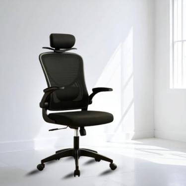 Imagem de Cadeira de Escritório ergonômica com estofado tipo Mesh e suporte lombar (Cor Preta)