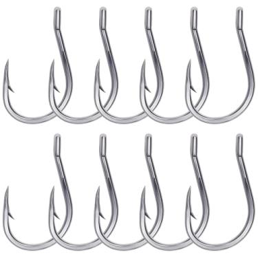 Imagem de KANAMA 5 ganchos em J de água salgada forte, revestimento ultra resistente à ferrugem, anzóis de atum e peixe-gato de aço de alto carbono, ponta de aterramento manual | Haste forjada, ideal para