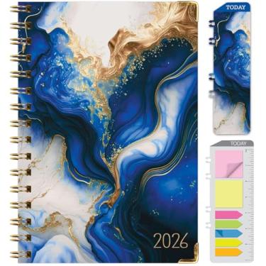 Imagem de Agenda Hardcover 2026, 14 cm x 20 cm: 14 meses (novembro de 2025 a dezembro de 2026), agenda mensal diária, agenda anual, marcador de livro, pasta de bolso e conjunto de notas adesivas (mármore azul