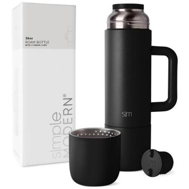 Imagem de Garrafa Térmica para Bebidas Quentes 1L com 2 Canecas para Viagens e Piquenique, Simple Modern, Preta