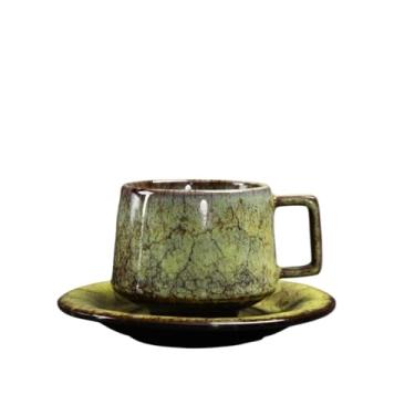 Imagem de hezhuhe2258 Caneca de café para decoração de casa xícara de café/chá com pires conjunto de cerâmica retrô caneca de grés 180 ml