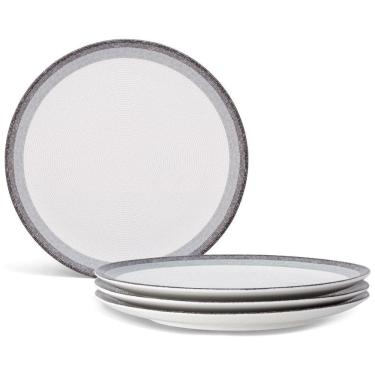 Imagem de Conjunto de Pratos para Jantar com 4 Peças, Formato Redondo, Design Moderno e Material de Porcelana, Noritake G038-406D, Cinza e Branco