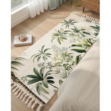 Imagem de DEXI Tapete de corredor para corredor, tapetes de cabeceira longos antiderrapantes 5 x 15 para quarto, tapete de planta macio lavável para cozinha, chão, entrada, lavanderia, sala de estar, verde e