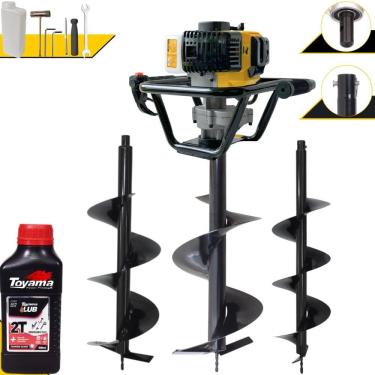 Imagem de Polaca Cavadeira Motorizado Lynus PSL517 À Gasolina 2T 52cc 1,8HP Alta Rotação Perfurador Com Brocas 80x20cm, 80x25cm e 80x30cm + ÓLEO TOYAMA