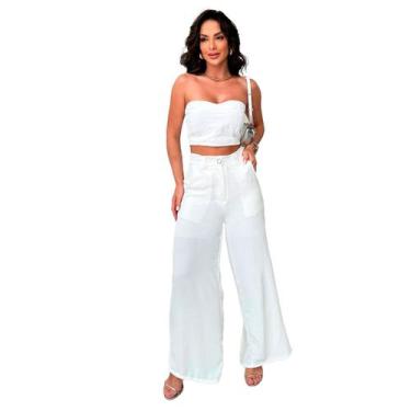 Imagem de Conjunto Calça Pantalona Cintura Alta e Cropped em Duna - Nifty, Branc