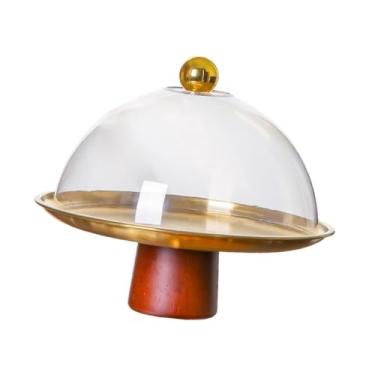 Imagem de Baoblaze Suporte para bolo com tampa, organizador, bandeja para, bandeja para armazenamento de, cobertura de cúpula para casamento, inauguração de, Ouro 23x20cm