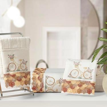 Imagem de Jogo de Toalhas Döhler Bordada com Renda Guipir - 2 Peças (Banho e Rosto) - Algodão, 400g/m², Toque Aveludado, Alta Absorção (Bicicleta)