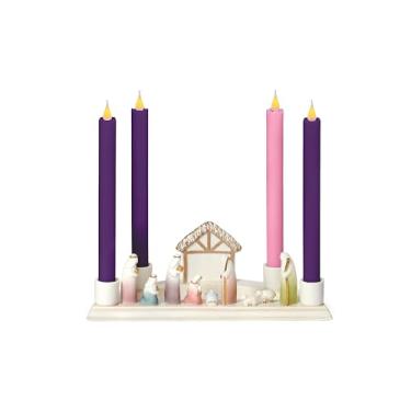 Imagem de Roman Suporte de vela do advento do presépio – 4 velas de exibição, decoração religiosa de Natal (andles não incluídos)