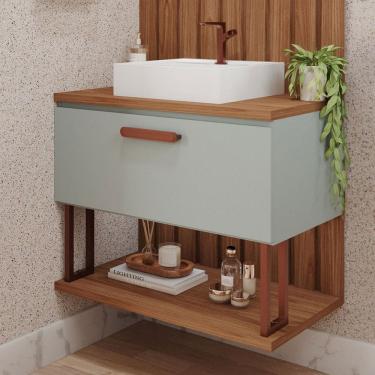 Imagem de Armário de Banheiro Duna 80 Cm 1 Porta 100% Mdf Pistache/Freijó - Mgm Móveis