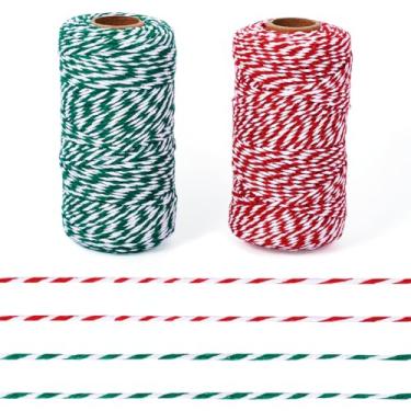 Imagem de Fio de algodão com 2 rolos, fio de macramê de algodão de 2 mm, fio decorativo de dois tons, para chaveiros, ornamentos, artesanato, faça você mesmo, para embrulhar presentes, decorações de árvore de