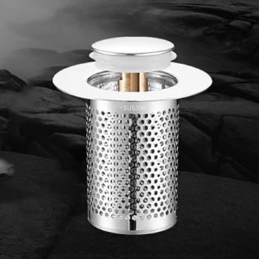 Imagem de Coador de pia pop-up, núcleo de latão durável com cesta de filtro de malha para ralo de banheiro