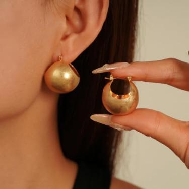 Imagem de Brincos femininos banhados a ouro 14K - brincos de argola grandes delicados, brincos hipoalergênicos personalizados que não mancham, presentes de aniversário de Natal, joias modernas, Arc geometry ear