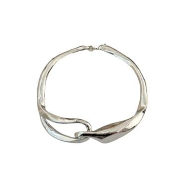 Imagem de Corrente torcida irregular vintage cor dourada grossa colar gargantilha de metal pesado exagerado (prata), Large, Liga de aço, Sem Pedra Preciosa