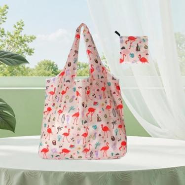 Imagem de 1 sacola de compras reutilizável dobrável – capacidade de 22,7 kg, lavável para uso em mercearia, rosa, Durável