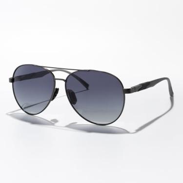 Imagem de Óculos de sol aviador clássicos para homens e mulheres, lentes polarizadas, Armação cinza/lente gradiente preta, Lens Width: 60 Millimeters