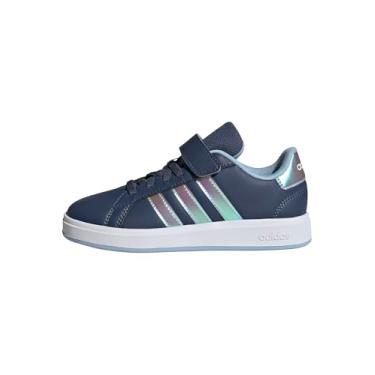 Imagem de adidas Tênis infantil unissex Grand Court 2.0 com cadarço elástico e alça, Tinta pré-amada/iridescente/céu claro, 12 Little Kid
