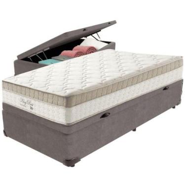 Imagem de Cama Box Baú Cinza E Colchão King Best Molas Ensacadas Solteiro 88x188