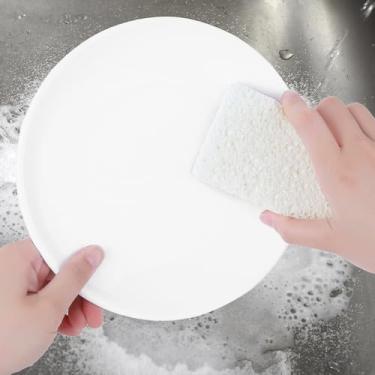 Imagem de Esponjas de limpeza de dupla face, esponja de pratos de cozinha, esponjas para limpeza doméstica, banheiro, pacote com 12, branco, marrom