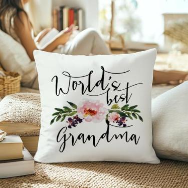 Imagem de World's Best Grandma Fronhas 45,7 x 45,7 cm, melhores presentes de avó para aniversário de Dia das Mães, presentes para avó, capas de almofada para casa, quarto, sala de estar, sofá-cama decoração