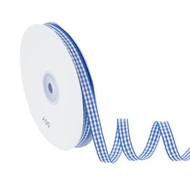 Imagem de PATIKIL Fita guingão de 1,5 m x 9,5 cm, fita xadrez de nylon quadriculada para presente para grinalda de laço de Ação de Graças, artesanato, aniversário, casamento, safira azul