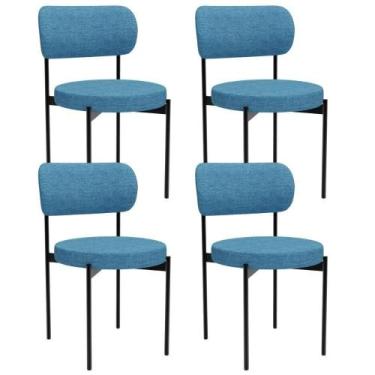Imagem de Kit 04 Cadeiras Estofadas Para Sala De Jantar Louvre L02 Linho Azul - 
