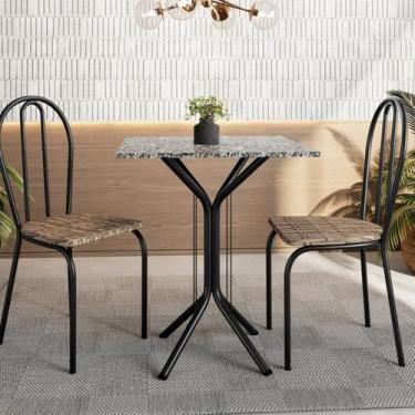 Imagem de Conjunto Sala de Jantar para Cozinha Mesa Tampo Granito Quadrada e 2 C