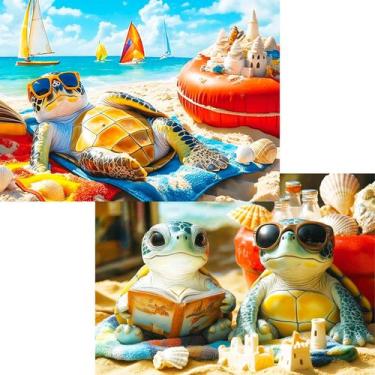 Imagem de Puzzle Pixlora, pacote com 2, 1000 peças, Sea Turtle Beach, 68x49 cm