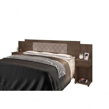 Imagem de Cabeceira Box Bruna Chocolate Com Capitonê Bege Claro