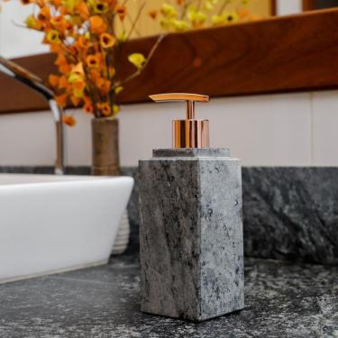 Imagem de Porta Sabonete Líquido Dispenser Em Pedra Sabão Rosê 22X7Cm