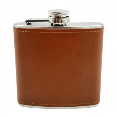 Imagem de Cantil de Bolso 175ml Aço Premium Acabamento Couro - Badula Mix