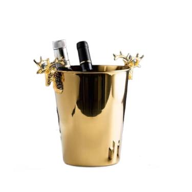 Imagem de Balde de gelo de aço inoxidável bicamada preservação de calor isolamento frio bonito KTV champanhe vinho tinto cerveja gelo bloco de gelo balde comercial com pinça de gelo grátis (verde, 0,44 bal)