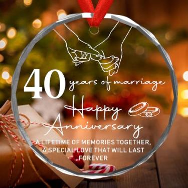 Imagem de Enfeite de Natal 40º aniversário de casamento feliz 40º aniversário de casamento ornamento de cristal 40º para pais esposa marido dourado 40 anos de presente de casamento para casal - ornamento de