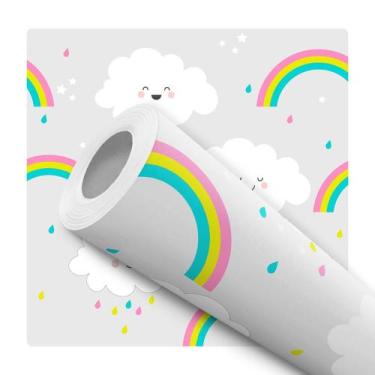 Imagem de Papel de Parede Adesivo Arco Íris Nuvem Chuva de Amor Infantil Bebê Mo
