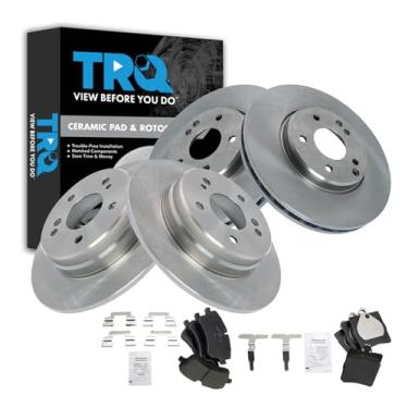 Imagem de TRQ Kit de rotor e pastilha de freio dianteiro e traseiro de cerâmica compatível com Mercedes-Benz SLK280 2009-2011 SLK300 2006-2008