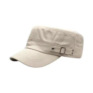 Imagem de Boné Militar Unissex Ajustável - Algodão Lavado, Viseira Plana, Bege