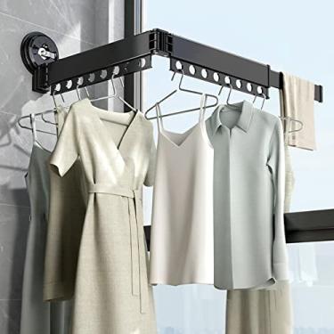 Imagem de EESCZVGBDX Rack de secagem de roupas para ambientes internos montado na parede com ventosa, escorredor de roupa com barra de toalha, rack de secagem retrátil dobrável, rack de lavanderia que economiza