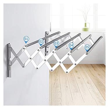 Imagem de EESCZVGBDX Toalheiro dobrável retrátil montado na parede para secar roupas de aço inoxidável dobrável banheiro linha de lavagem secador de roupas O novo