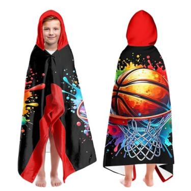 Imagem de Toalhas de praia grandes com capuz para meninos de 7 a 10 anos, toalhas de banho com capuz para crianças adolescentes 89 x 152 cm, toalha vermelha de secagem rápida, perfeita para praia, piscina