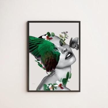 Imagem de Quadro Decorativo Rosto Mulher  Asa 45X34 Vidro Branca - Quadros On-Li