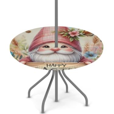 Imagem de hongjinglin Toalha de mesa de Páscoa para uso ao ar livre com orifício para guarda-chuva, toalha de mesa redonda elástica com zíper, impermeável, limpável, para piquenique, festa, pátio, serve para