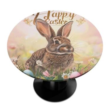 Imagem de hongjinglin Toalha de mesa redonda com borda elástica de Páscoa, toalha de mesa redonda limpável para ambientes internos e externos, pátio, jantar, cozinha, festival, decoração para mesas de 114 a 127