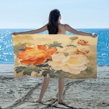 Imagem de hongjinglin Toalha de praia absorvente de secagem rápida flor retrô laranja branca microfibra leve toalha de piscina toalhas de banho macias sem areia para praia, natação, banheiro, chuveiro