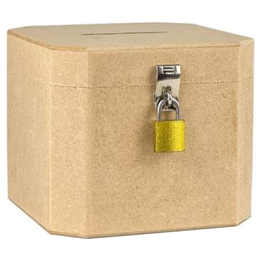 Imagem de Cofrinho de Madeira Em Mdf Cofre Com Furo Para Notas Moedas e Fecho Para Cadeado(OITAVADO + CADEADO)