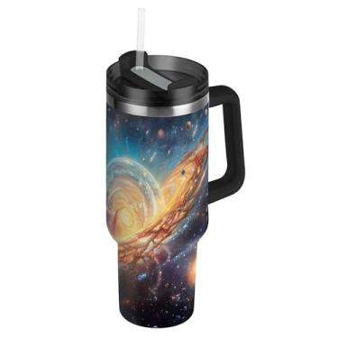 Imagem de SEHANY Copo Stars and Galaxy 1,134 g com tampa e canudo, aço inoxidável de vácuo duplo isolado garrafa de água esportiva suporte para copo de café de viagem à prova de vazamento para bebida gelada