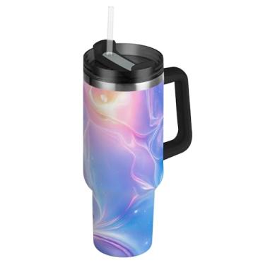 Imagem de SEHANY Copo colorido com padrão de mármore de 850 g com tampa e canudo, aço inoxidável de vácuo duplo isolado garrafa de água esportiva suporte para copo de café de viagem à prova de vazamento para