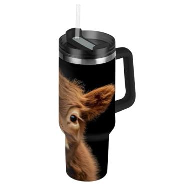 Imagem de SEHANY Copo Highland Cow 1,134 g com tampa e canudo, aço inoxidável de vácuo duplo isolado garrafa de água esportiva suporte para copo de café de viagem à prova de vazamento para bebida gelada